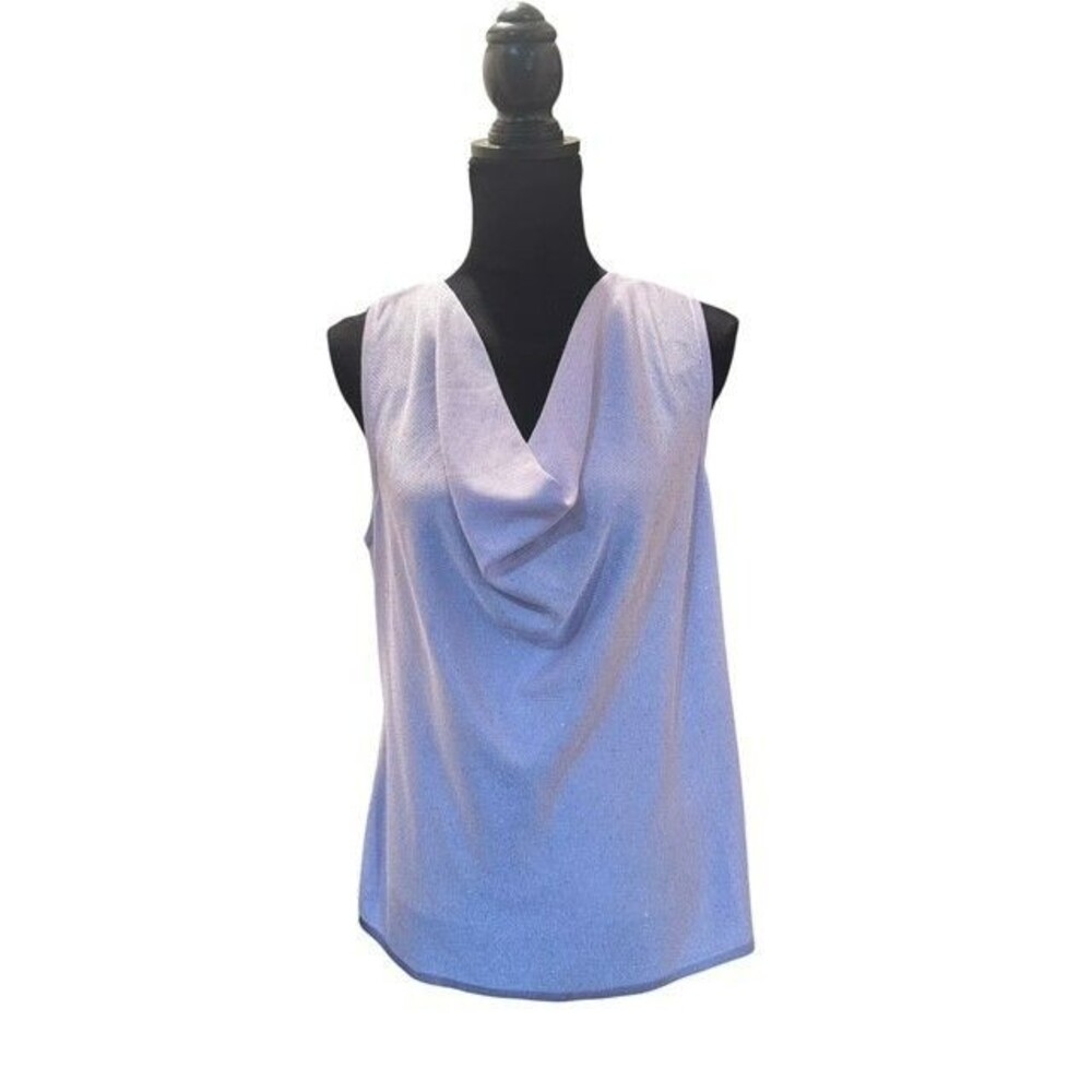 White House Black Market Womens Blouse Size Large Purple Micro Sequin Drape Neck